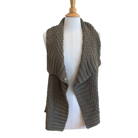 Chico's Olive Green Open Chunky Knit Sweater Vest, Cotton Blend, Size M - Picture 5 of 12